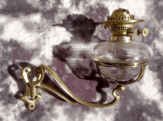 Antique Brass Art Nouveau Drop in Oil Lamp Wall Bracket Light Sconce - Tommy's Treasure
