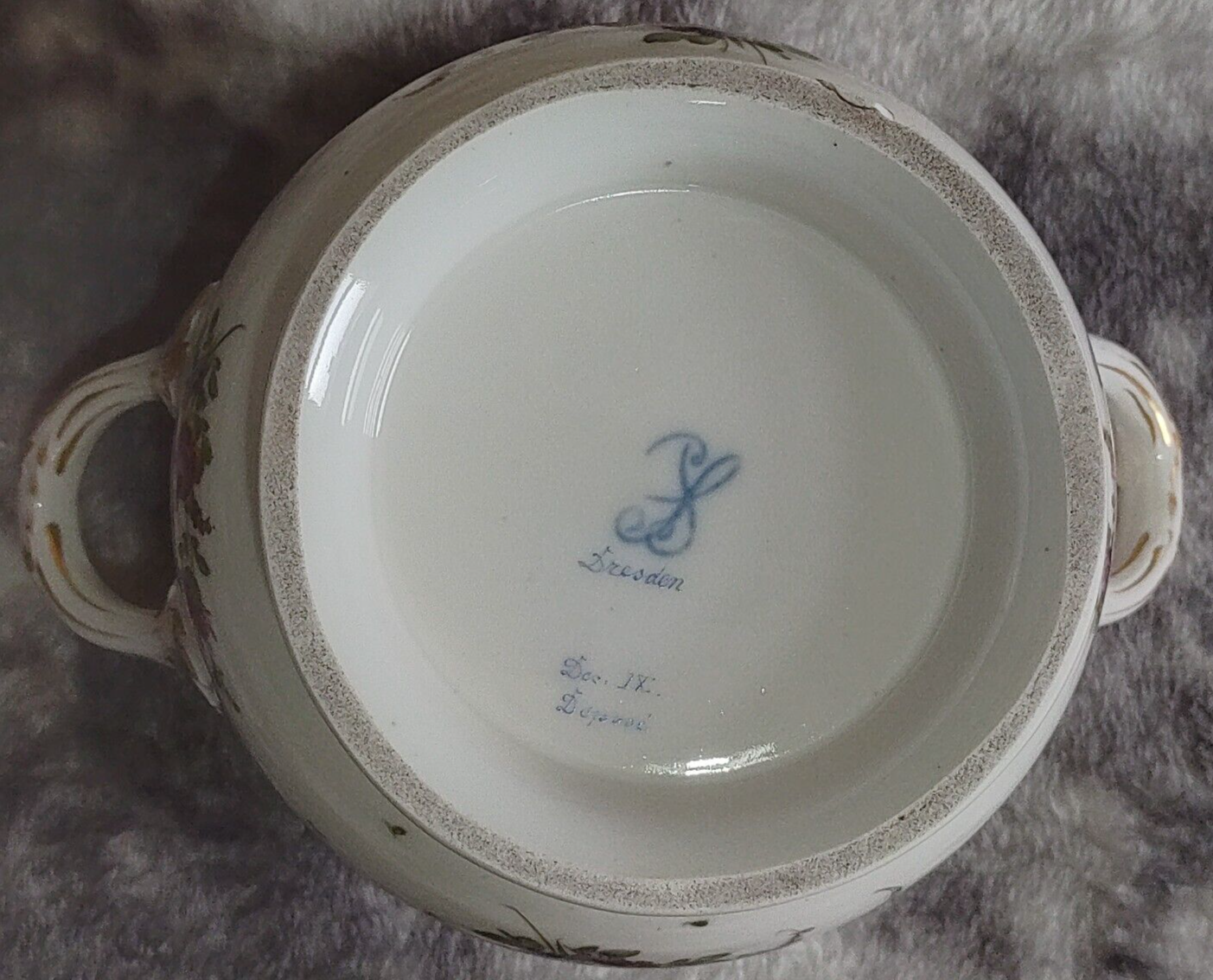 Antique Dresden German Porcelain Handpainted Flowers Jardiniere Cachepot Planter