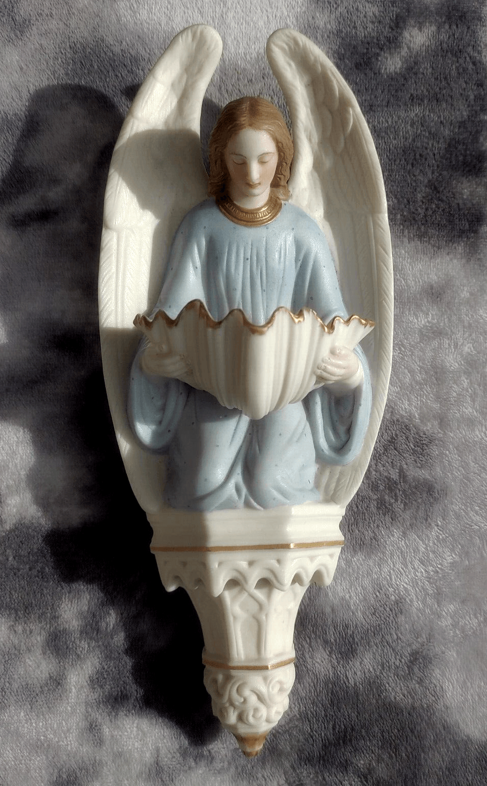 19th Century Holy Water Font Religious Irish Bisque Porcelain Angel - Tommy's Treasure