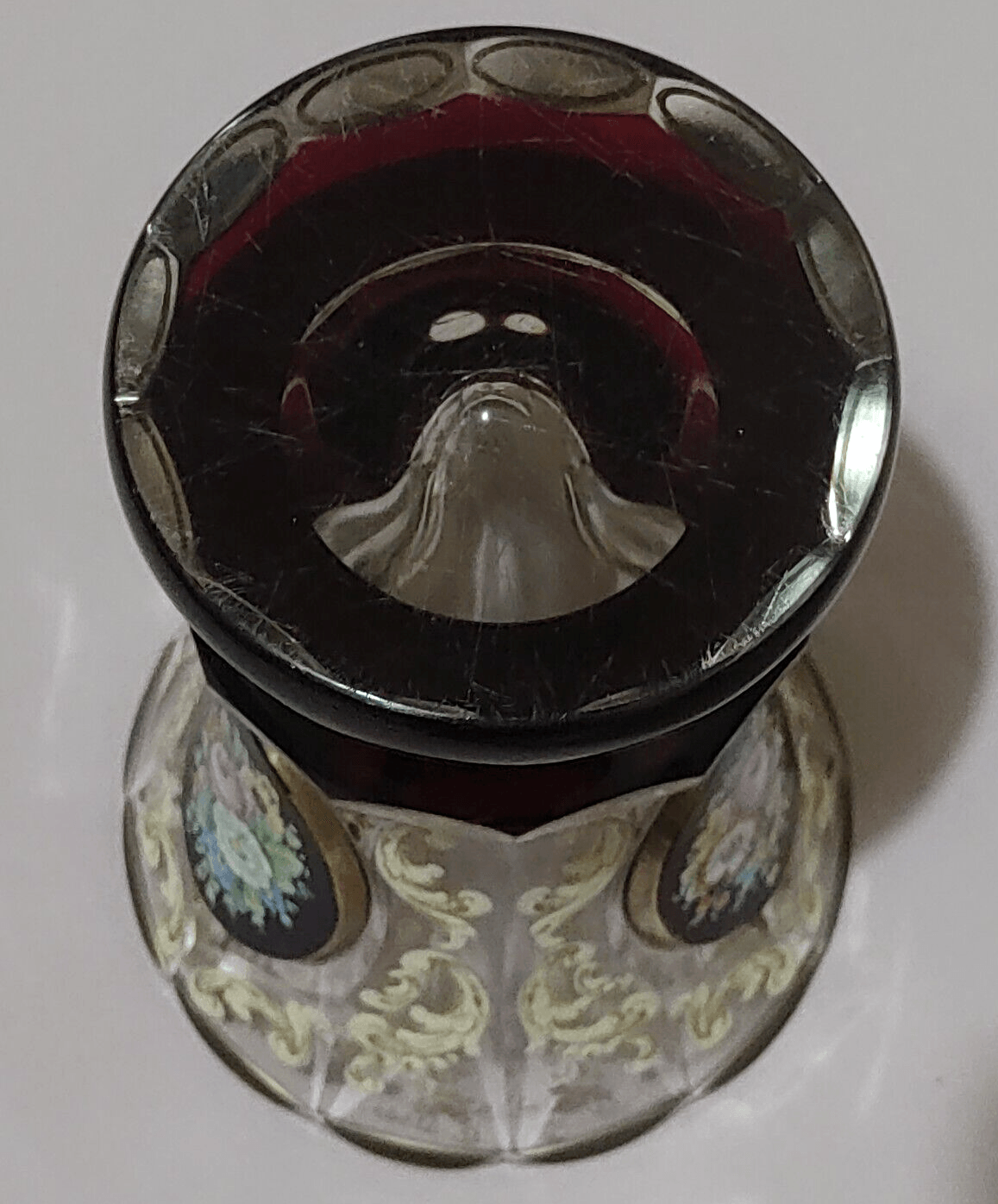 Bohemian Czech Gilt Hand Enamelled Ruby Red / Clear Glass Beaker Goblet - Tommy's Treasure