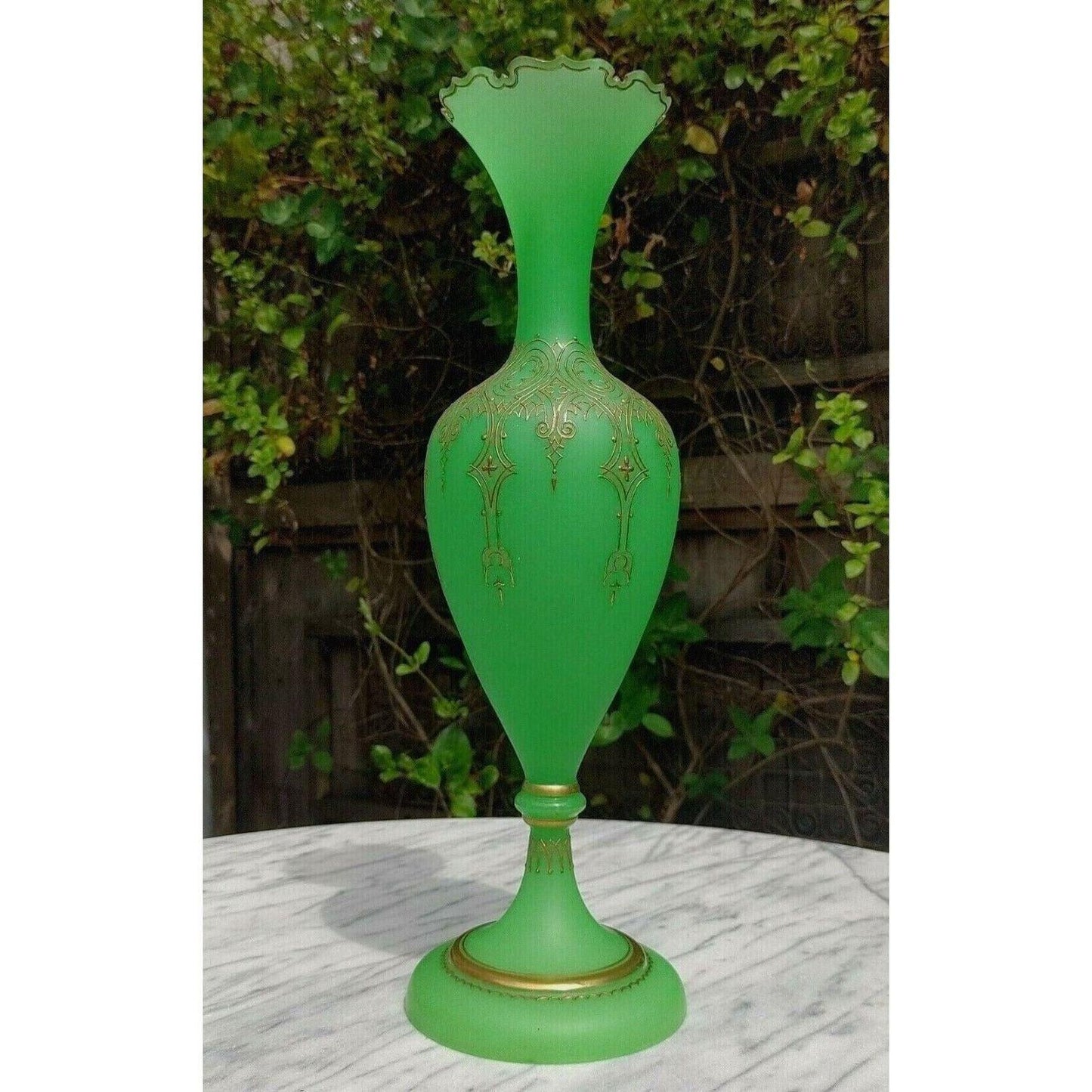 19th Century French Baccarat Gilt Opaline Uranium Glass Vase - Tommy's Treasure