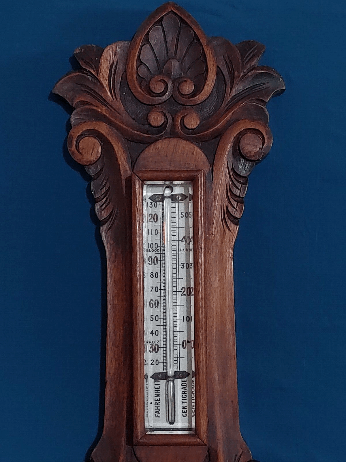 19th Century Carved Oak Aneroid Barometer Thermometer Antique Victorian - Tommy's Treasure