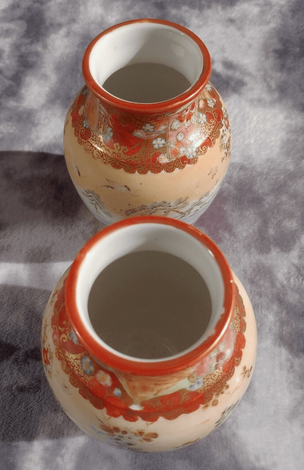 Antique Pair of Japanese Meiji Period Signed Kutani Tsukuru Quail Vases 15.5 cm - Tommy's Treasure