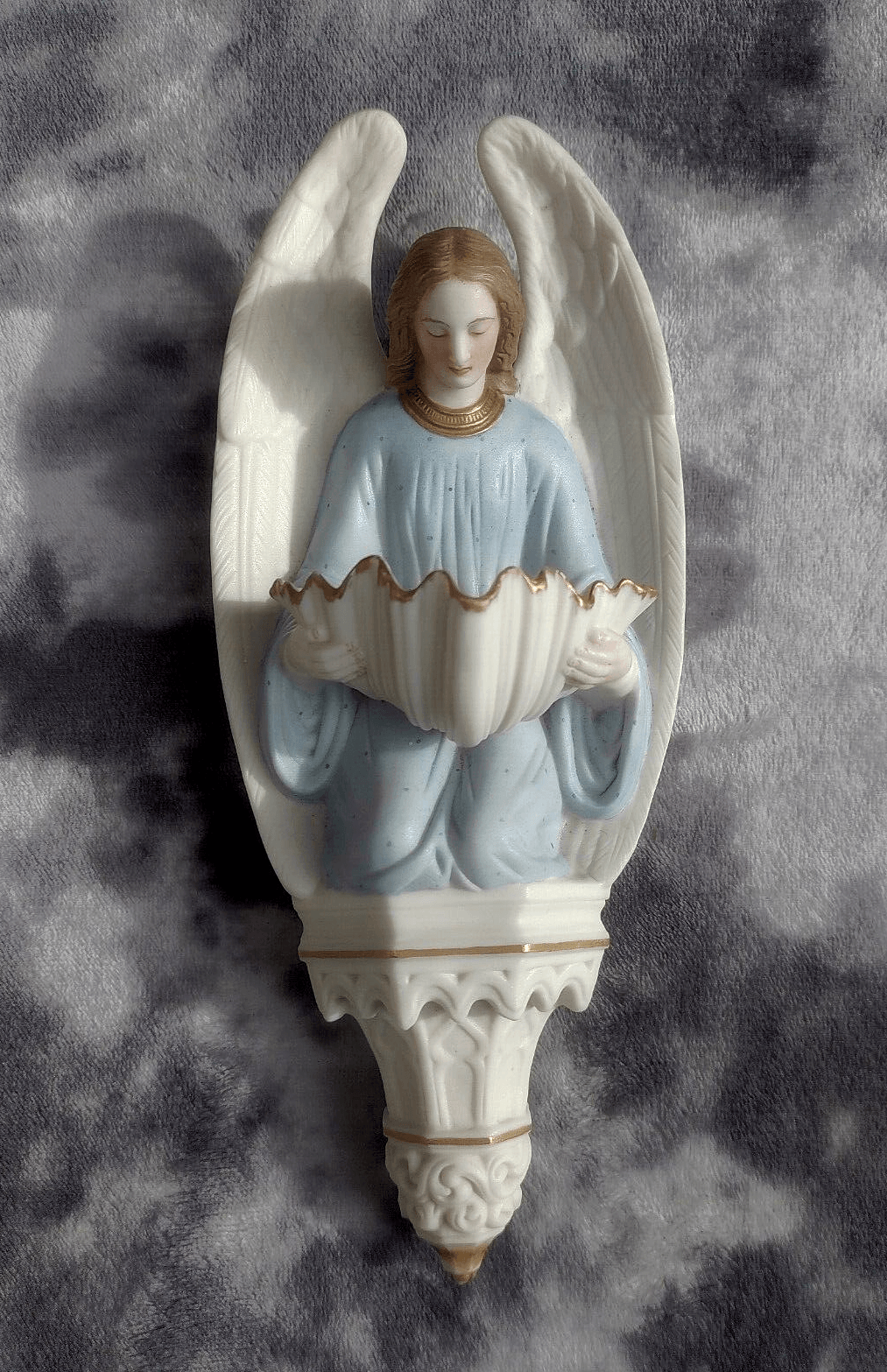 19th Century Holy Water Font Religious Irish Bisque Porcelain Angel - Tommy's Treasure