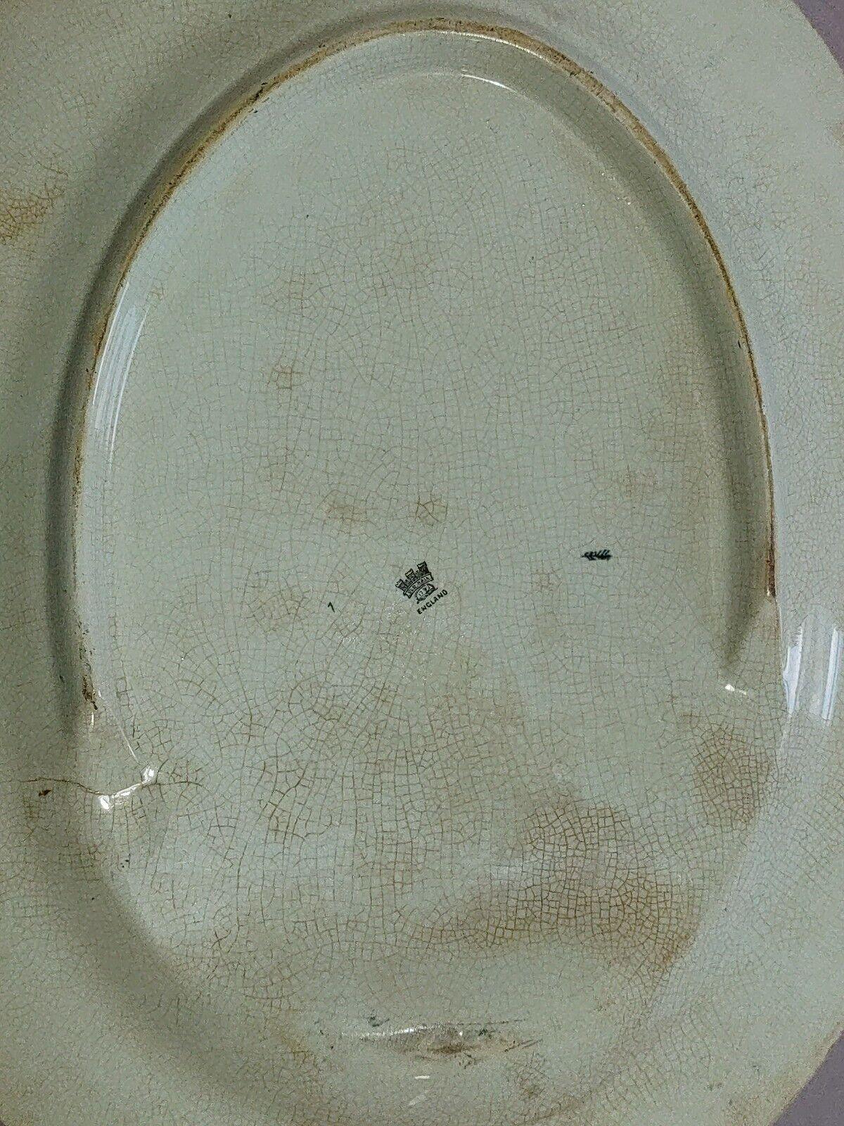 Antique 19th C. Old Hall Pottery Aestheticism Blue White Ceramic Meat Plate 54cm - Tommy's Treasure