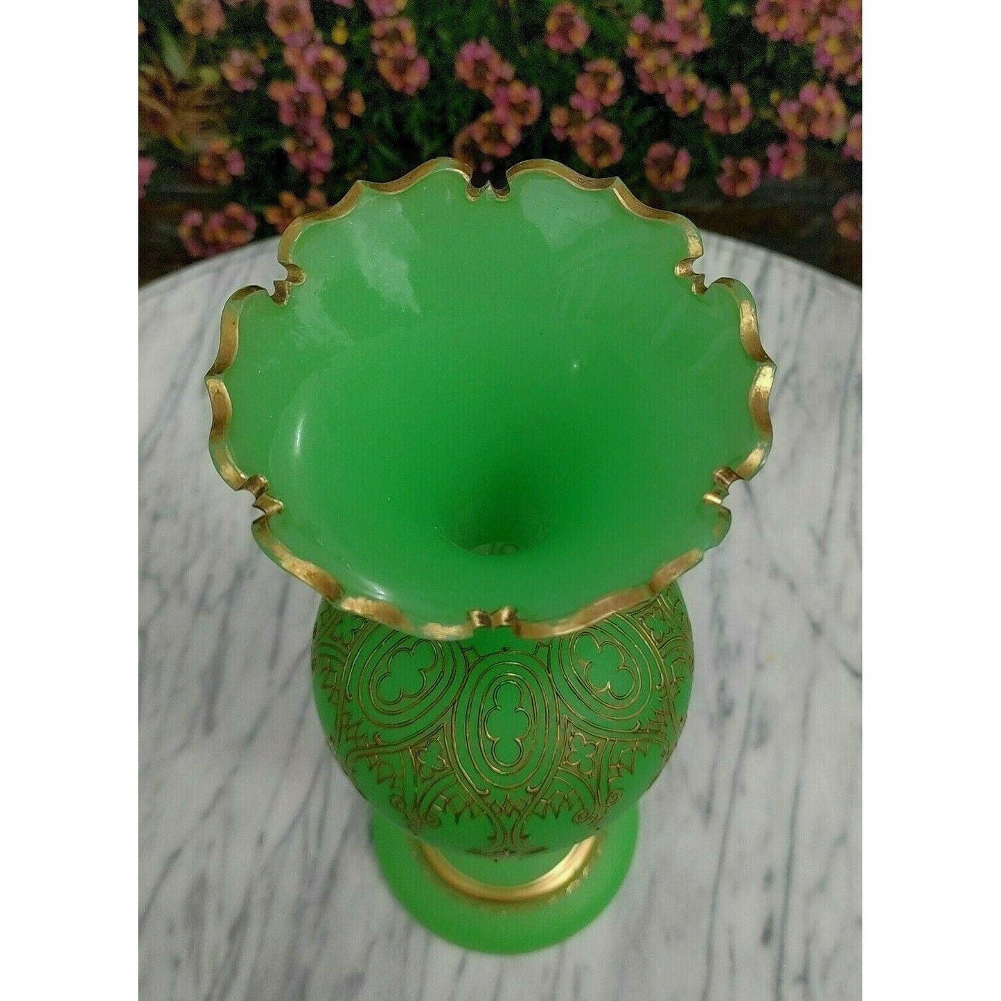19th Century French Baccarat Gilt Opaline Uranium Glass Vase - Tommy's Treasure