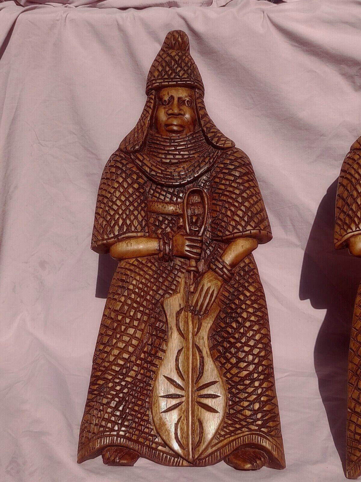 Benin Edo Warrior Figures Wood Carving Sculptures Nigerian Africa 24" - Tommy's Treasure