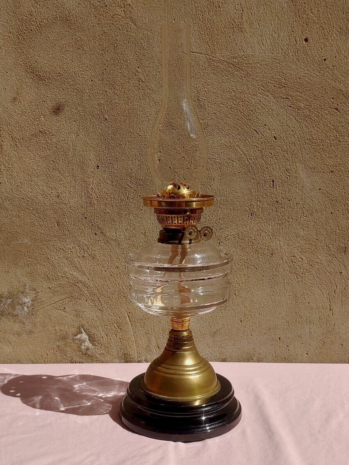 Victorian Oil Lamp Brass Facet Cut Glass Font Duplex Burner Cased Shade - Tommy's Treasure