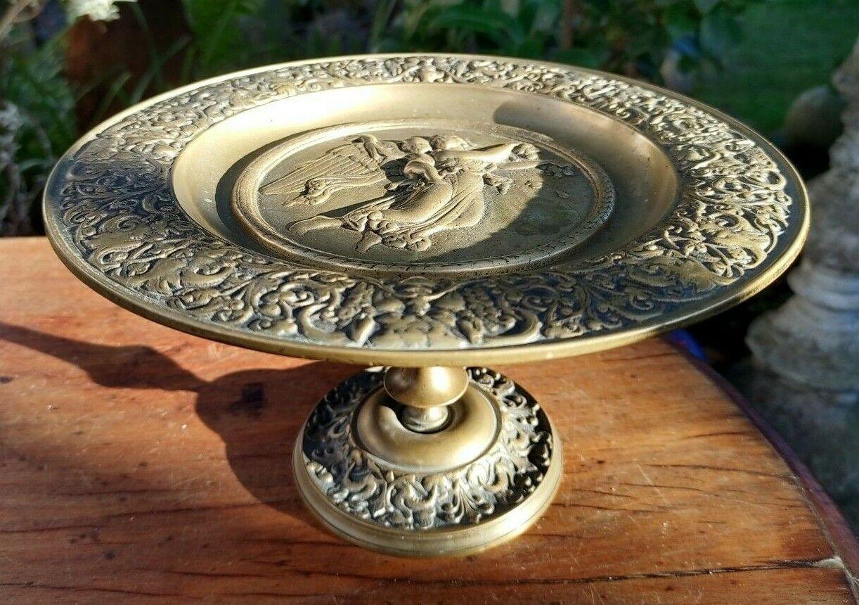 German 19th Century Antique Brass Tazza Dish Cherub Angel Bacchus - Musterschutz - Tommy's Treasure