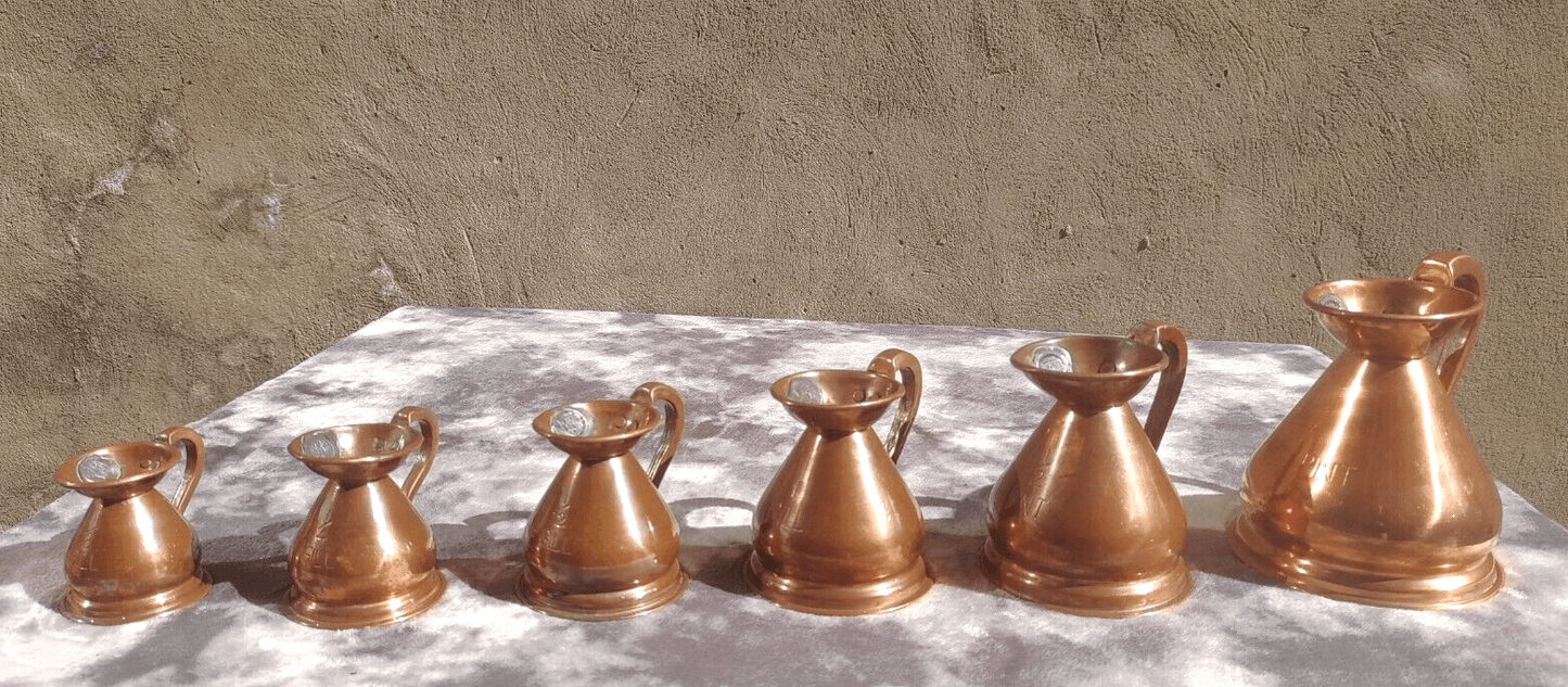 19th Century Antique Victorian English Copper Haystack Measuring Pitcher Jug Set - Tommy's Treasure