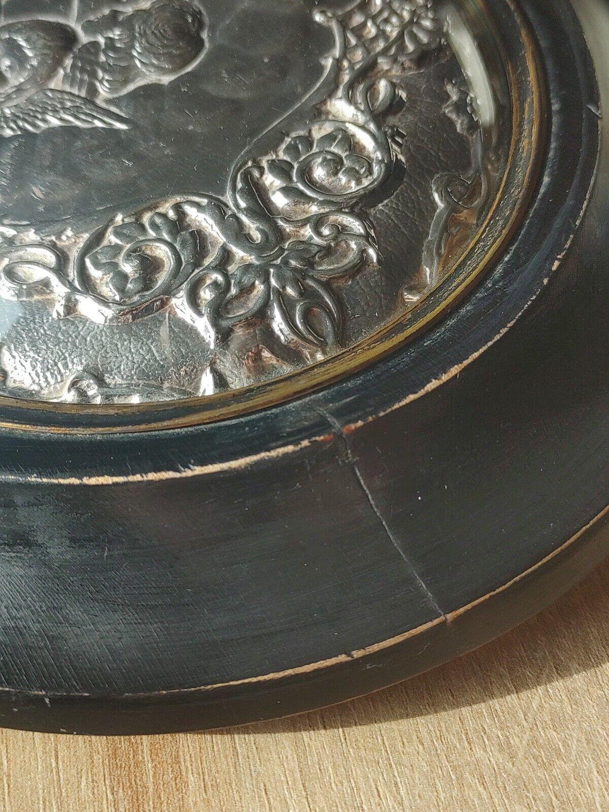 Victorian Reynolds Angels Silver Leaf Foil Convex Glass Hanging Wall Plaque 29 cm - Tommy's Treasure