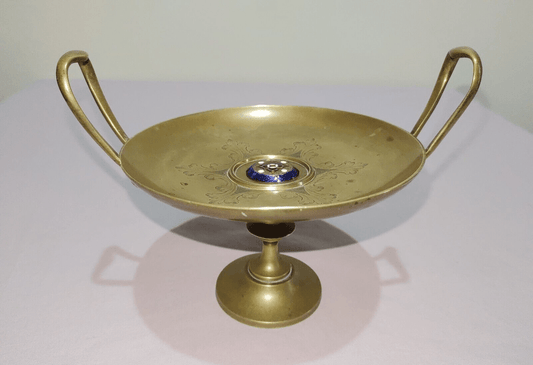 19th Century Arts & Crafts Brass Enamelled Tazza Pedestal Compote Dish - Tommy's Treasure
