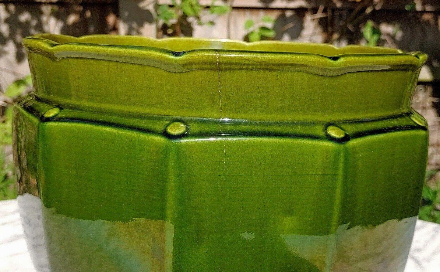 English Antique Joseph Holdcroft Green Glazed Ceramic Pottery Jardiniere Planter - Tommy's Treasure