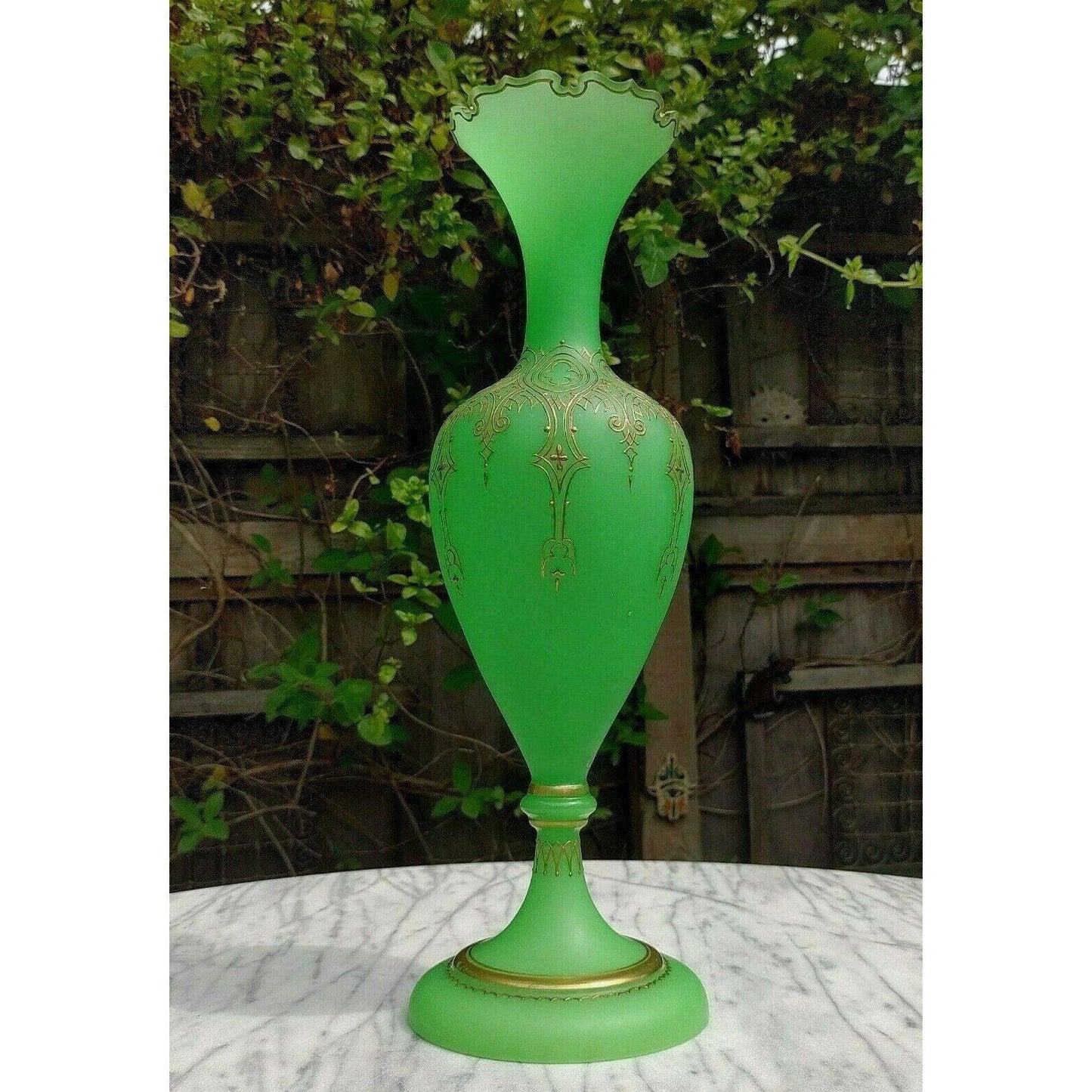 19th Century French Baccarat Gilt Opaline Uranium Glass Vase - Tommy's Treasure