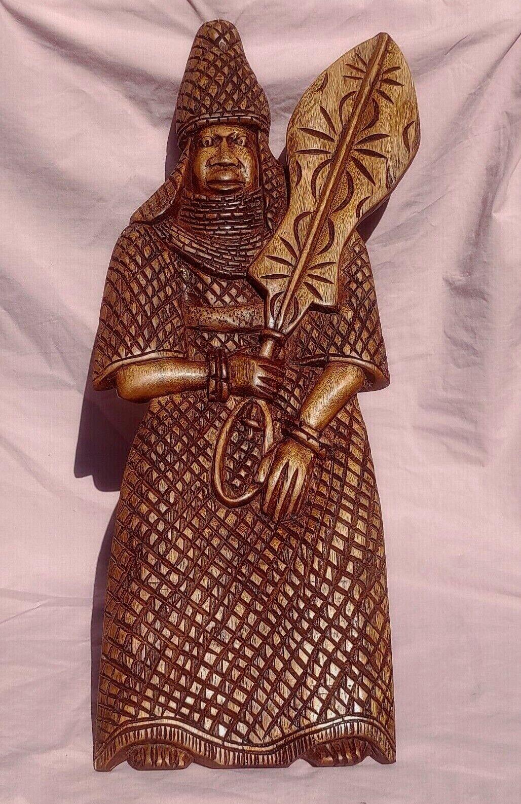 Benin Edo Warrior Figures Wood Carving Sculptures Nigerian Africa 24" - Tommy's Treasure