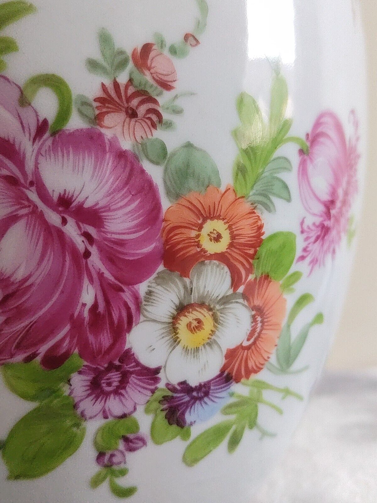 c.1890 Dresden German Porcelain Hand Painted Flowers Antique Jardiniere Plant Pot
