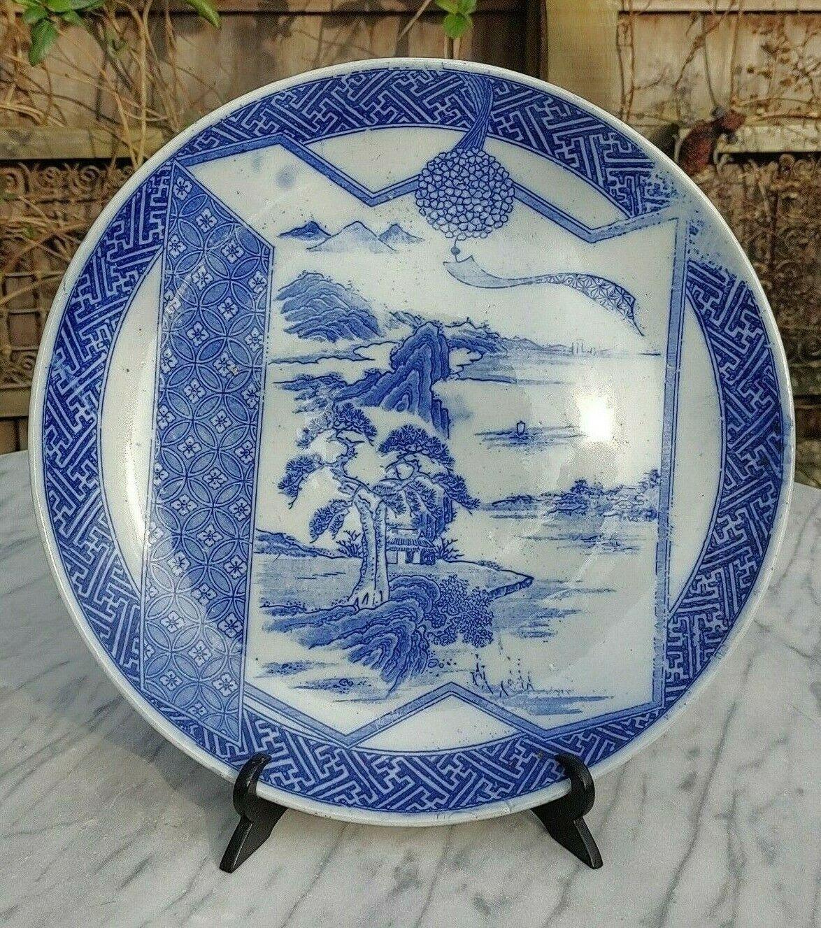 Antique Japanese Meiji Igezara Porcelain Blue & White Landscape Mount Fuji Plate - Tommy's Treasure