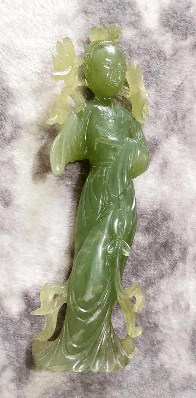 Large Antique Chinese Qing Carved Green Jade Geisha Figurine Sculpture - Tommy's Treasure