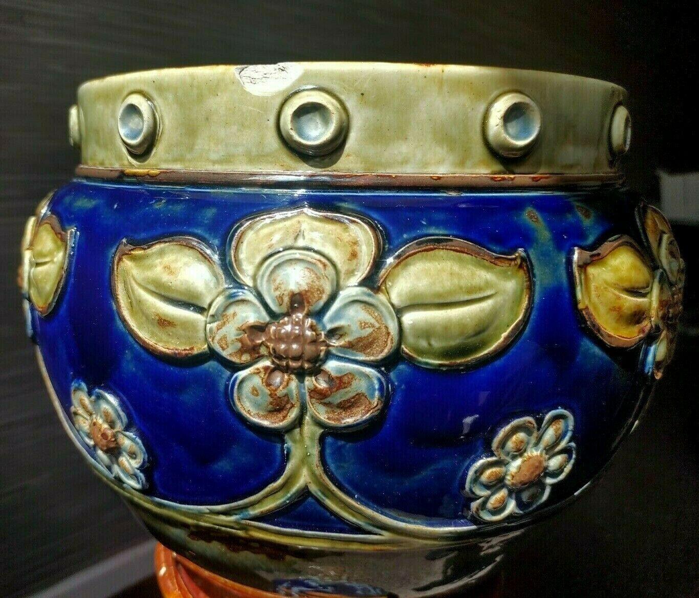 Large Royal Doulton Art Nouveau Jardiniere & Stand Stoneware Pottery - Tommy's Treasure