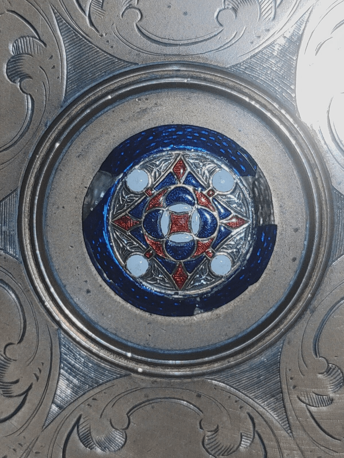 19th Century Arts & Crafts Brass Enamelled Tazza Pedestal Compote Dish - Tommy's Treasure
