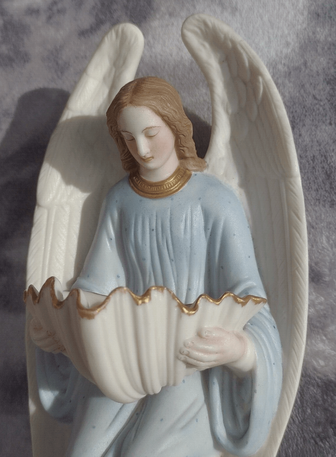 19th Century Holy Water Font Religious Irish Bisque Porcelain Angel - Tommy's Treasure