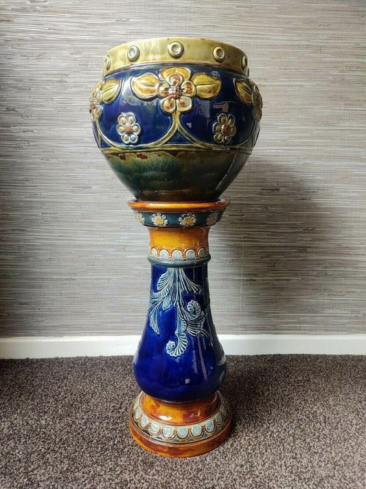 Large Royal Doulton Art Nouveau Jardiniere & Stand Stoneware Pottery - Tommy's Treasure