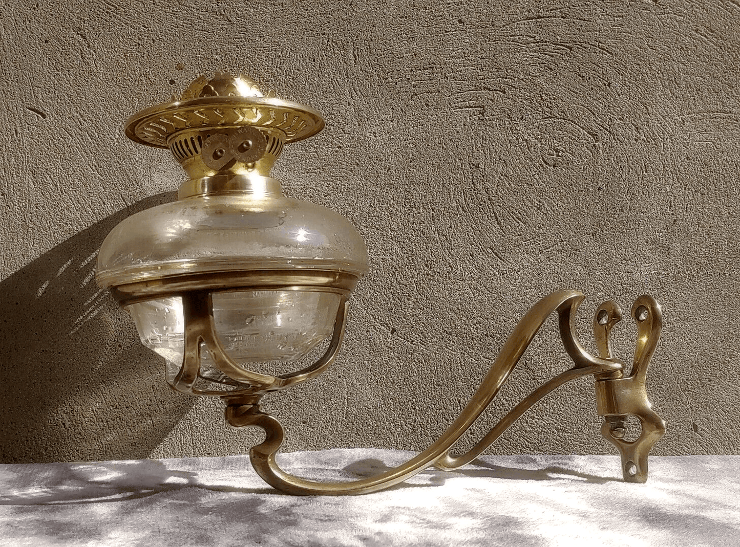 Antique Brass Art Nouveau Drop in Oil Lamp Wall Bracket Light Sconce - Tommy's Treasure