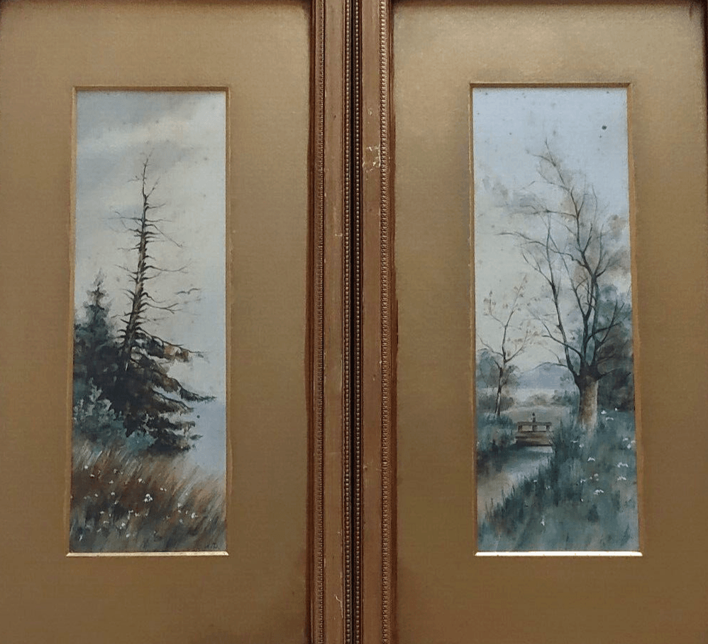 Antique Pair Signed Watercolour Forest Landscape Art Paintings Edwardian Frames - Tommy's Treasure