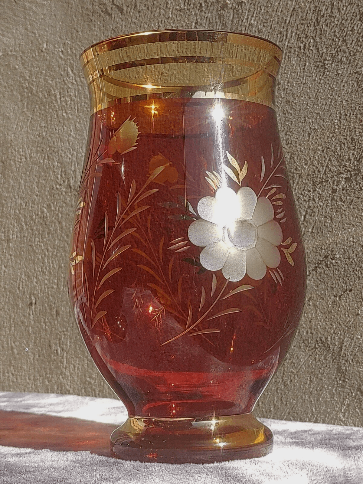 Egermann Bohemian Czech Etched Amber to Clear Glass Crystal & Gilt Vases - Tommy's Treasure