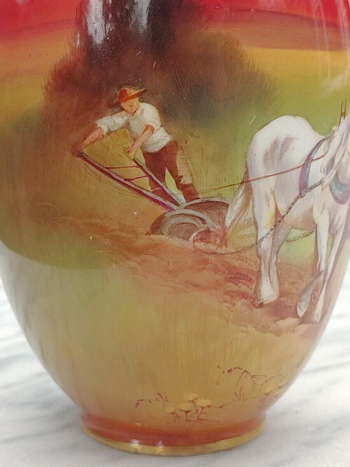 Royal Doulton Holbein Vase Hand Painted Ploughman & Horses by H.Morrey - Tommy's Treasure