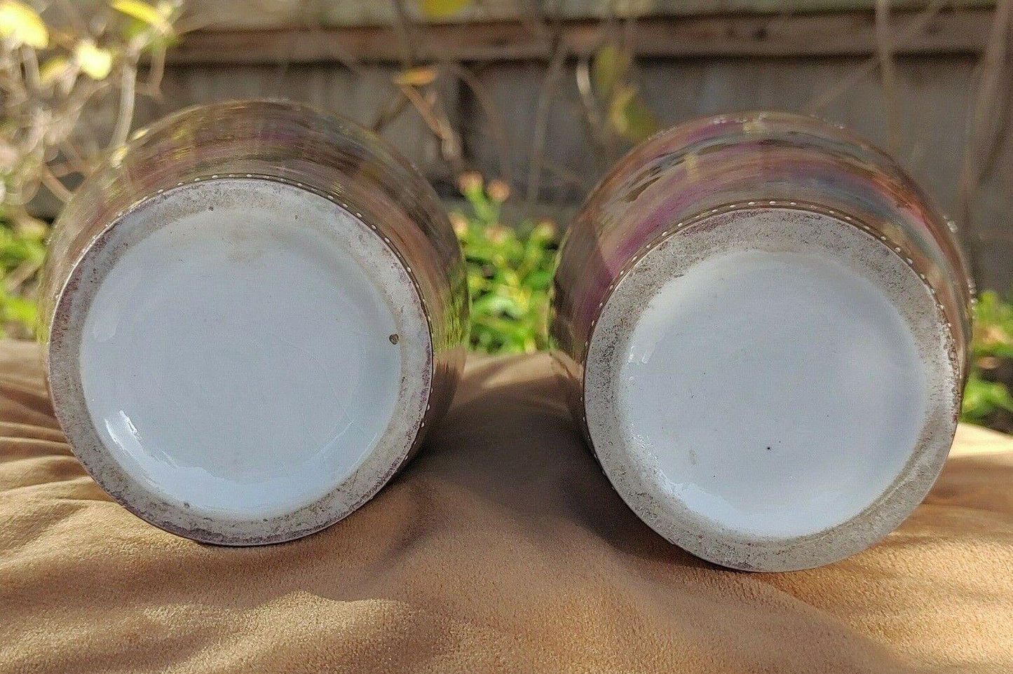 Antique Pair of Marble Glaze & Hand painted Gold Gilt Décor Ceramic Ovoid Vases - Tommy's Treasure