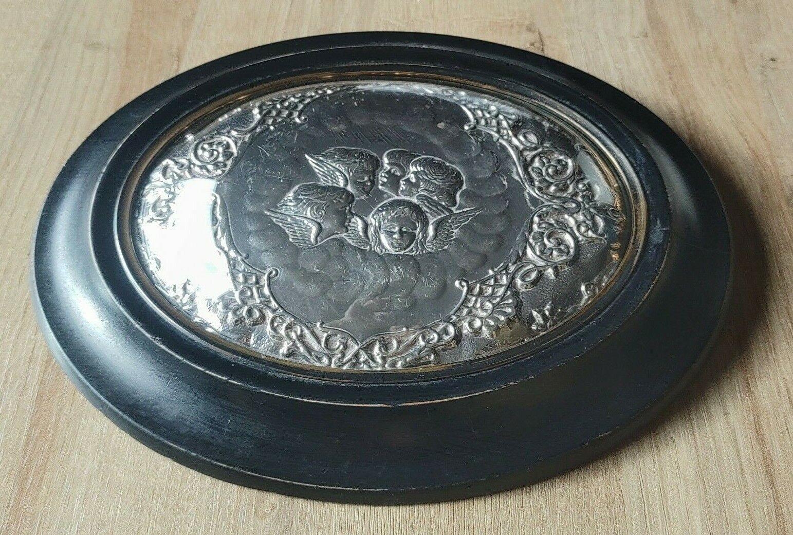 Victorian Reynolds Angels Silver Leaf Foil Convex Glass Hanging Wall Plaque 29 cm - Tommy's Treasure