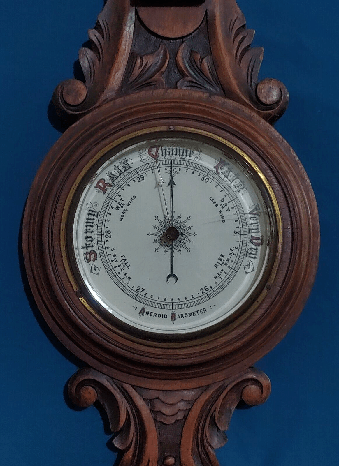 19th Century Carved Oak Aneroid Barometer Thermometer Antique Victorian - Tommy's Treasure