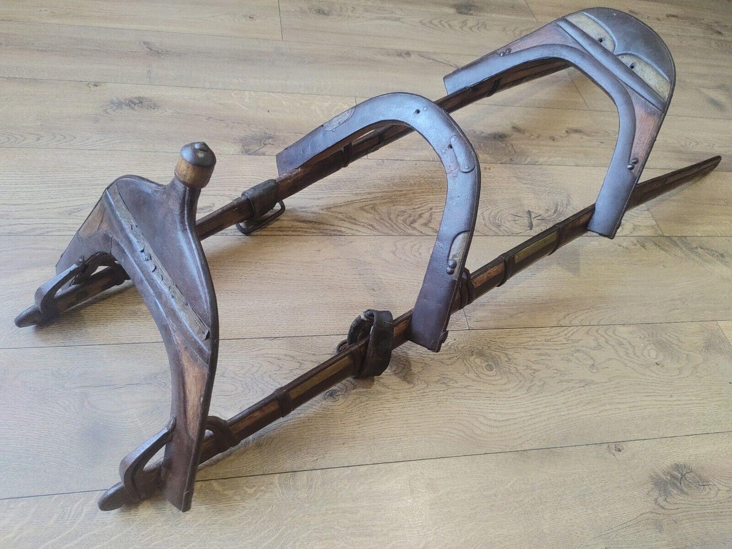 Early 19th Century Indian Wood Iron Brass Dromedaries Camel Saddle Seat - Tommy's Treasure