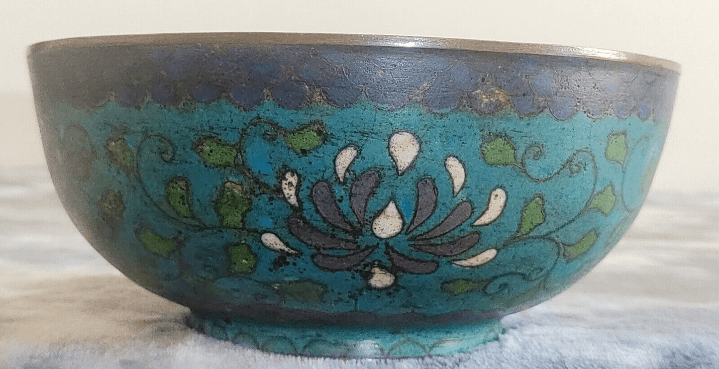 Chinese 16th / 17th Century Ming Dynasty Antique Cloisonne Enamel Bowl - 7.25" - Tommy's Treasure