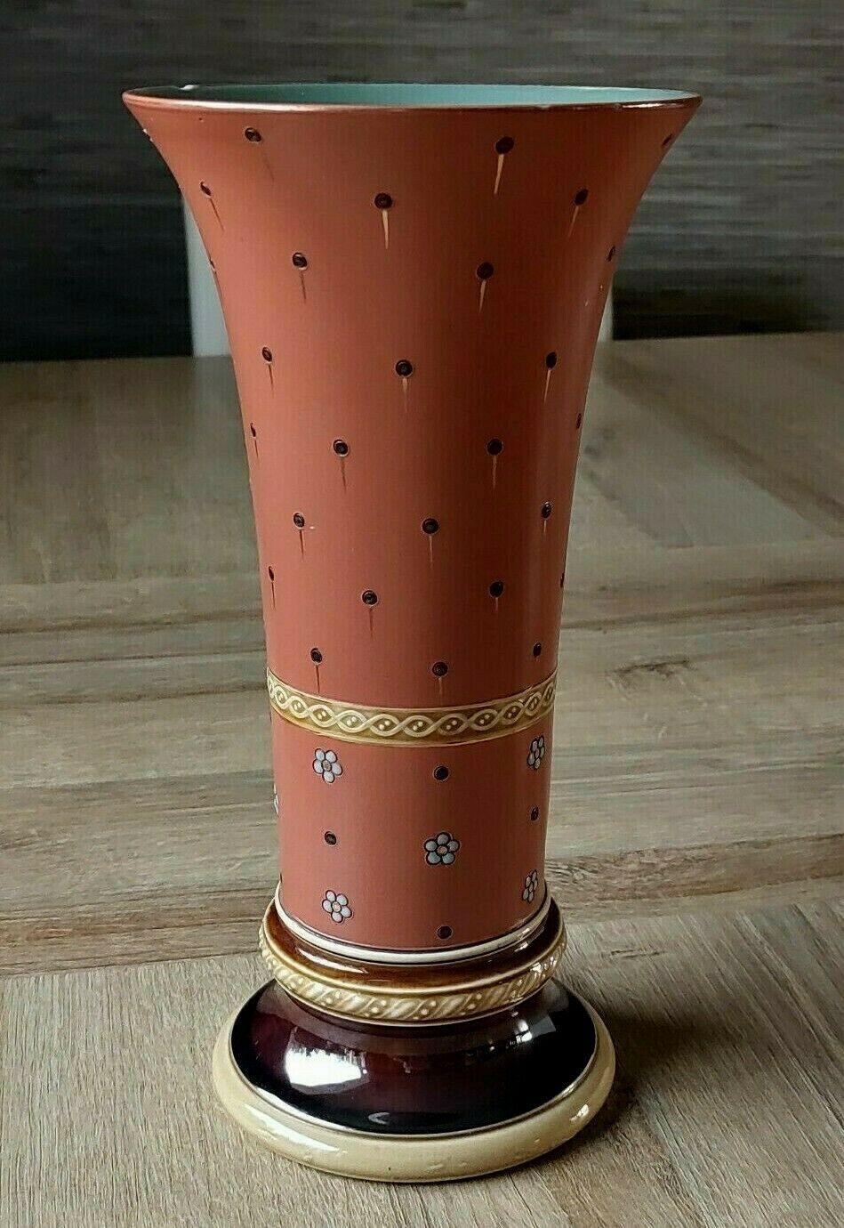 c1900 Villeroy & Boch German Mettlach Stoneware Pottery Enamel Vase 27cm - Tommy's Treasure