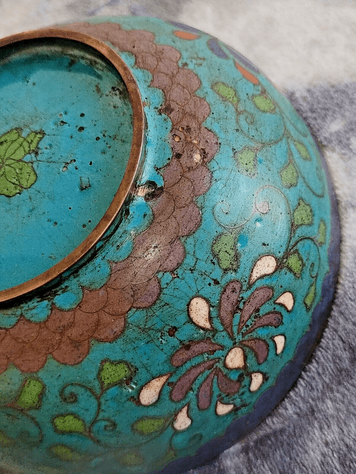 Chinese 16th / 17th Century Ming Dynasty Antique Cloisonne Enamel Bowl - 7.25" - Tommy's Treasure