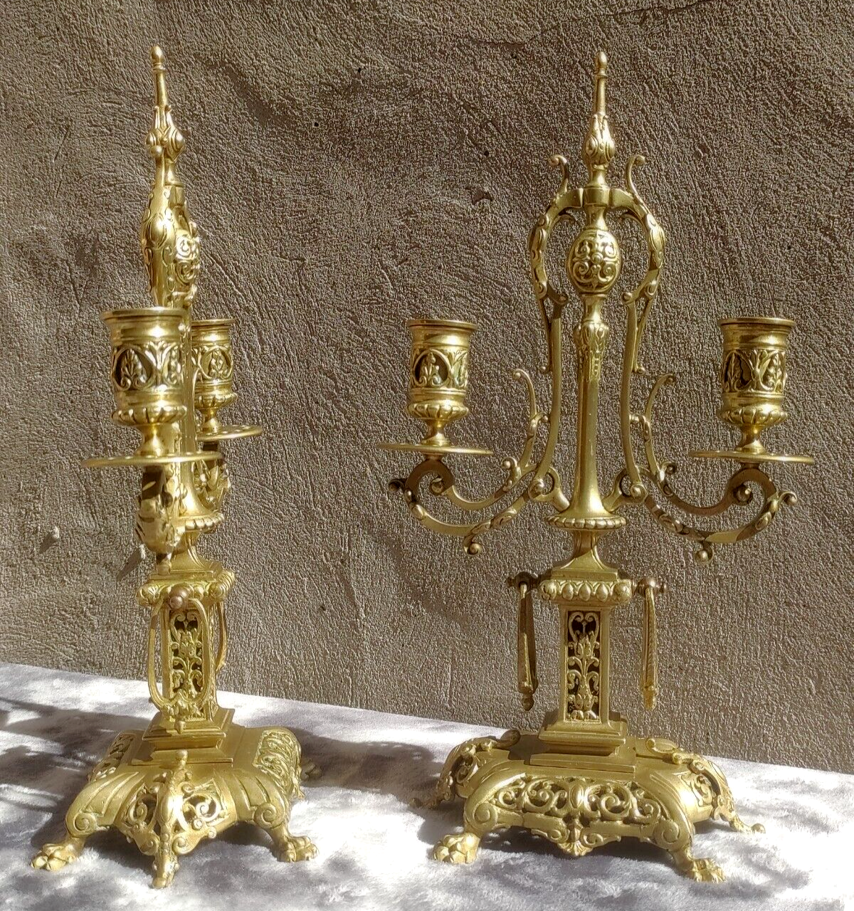 Pair of Ornate Victorian Antique Brass Candelabra Twin Candlestick Holders 36 cm