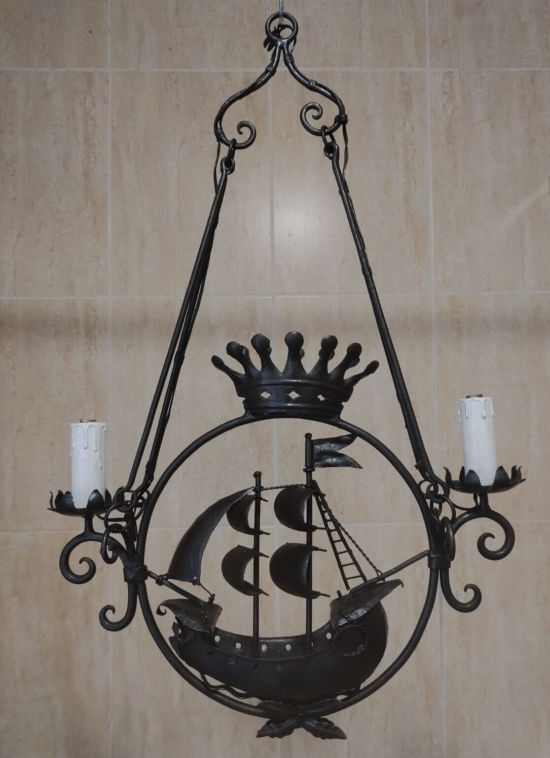 Italian 19th Century Antique Wrought Iron Nautical Sailing Ship Light Chandelier - Tommy's Treasure