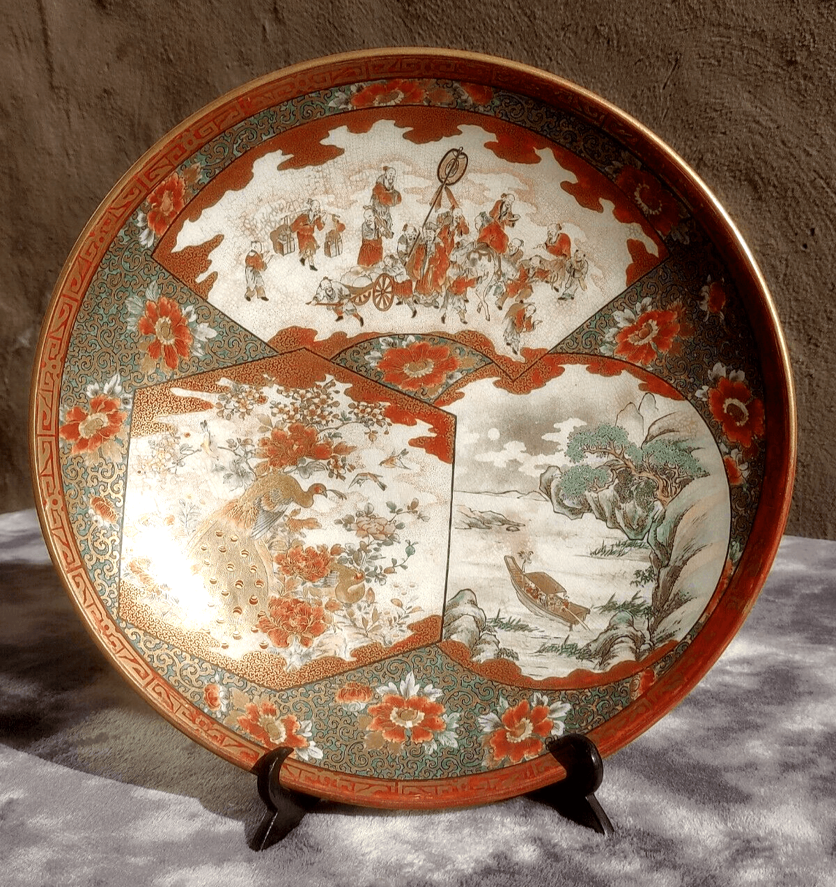 Shoundo 19th Century Antique Japanese Meiji Kutani Pottery Charger Plate 九谷松雲堂製 - Tommy's Treasure