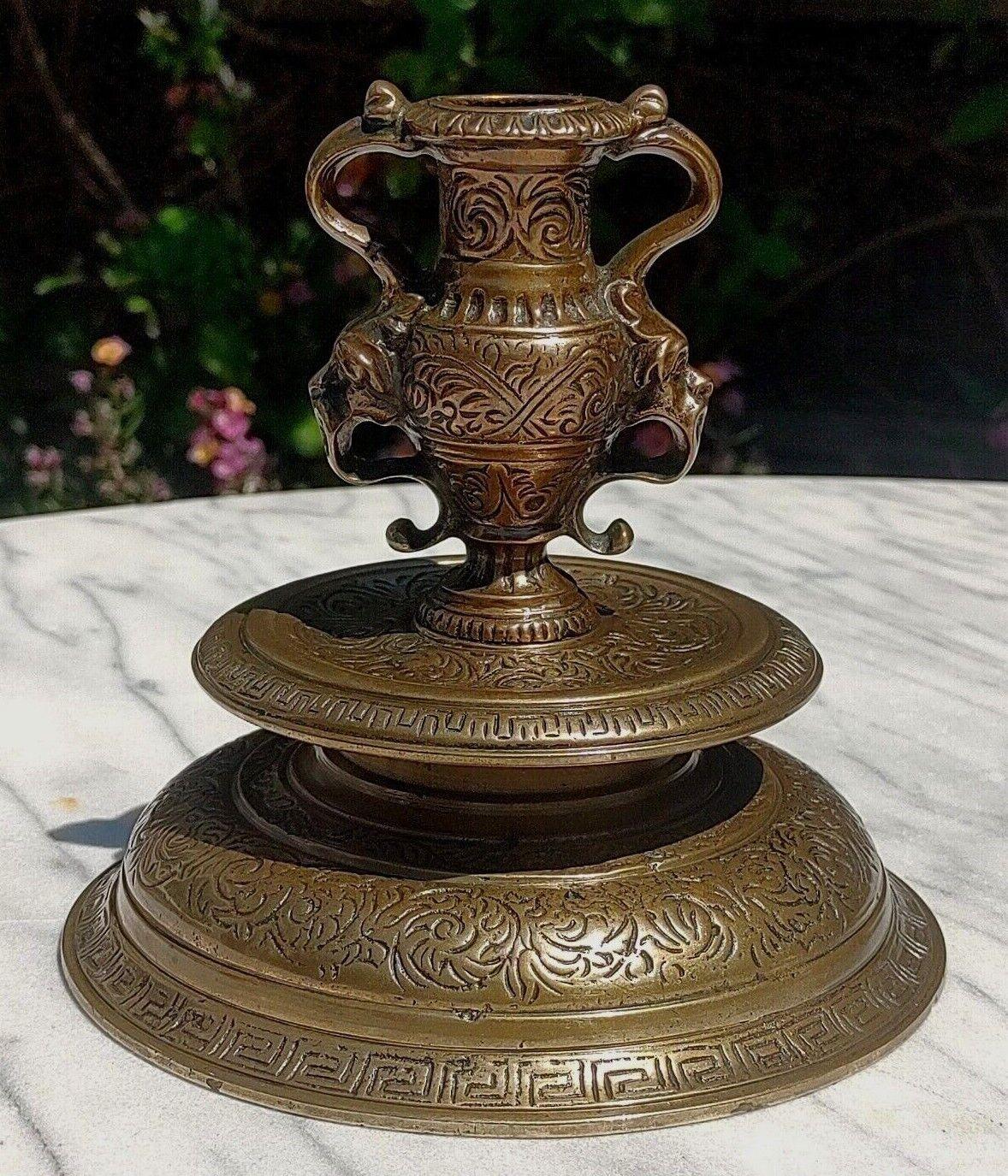 Pair of French Neoclassical Renaissance Style 19th Century Bronze Urn Candlestick Holders - Tommy's Treasure