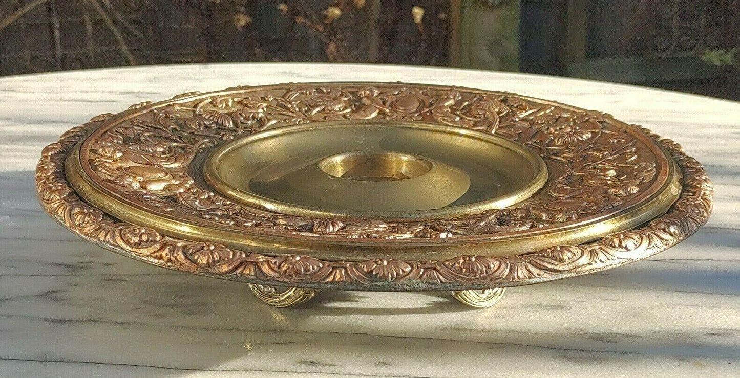 Large 19th Century Ornate Copper & Brass Cherub Antique Inkwell Inkstand - Tommy's Treasure