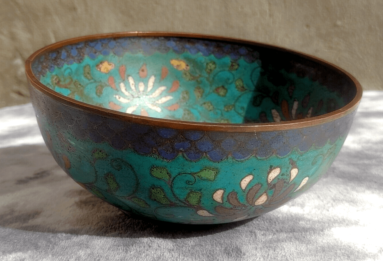 Chinese 16th / 17th Century Ming Dynasty Antique Cloisonne Enamel Bowl - 7.25" - Tommy's Treasure