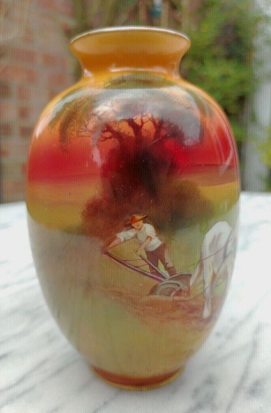Royal Doulton Holbein Vase Hand Painted Ploughman & Horses by H.Morrey - Tommy's Treasure