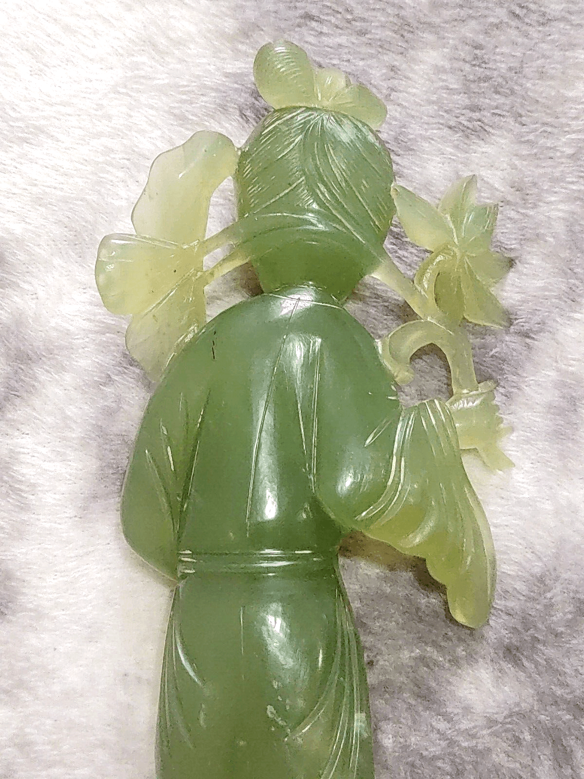 Large Antique Chinese Qing Carved Green Jade Geisha Figurine Sculpture - Tommy's Treasure