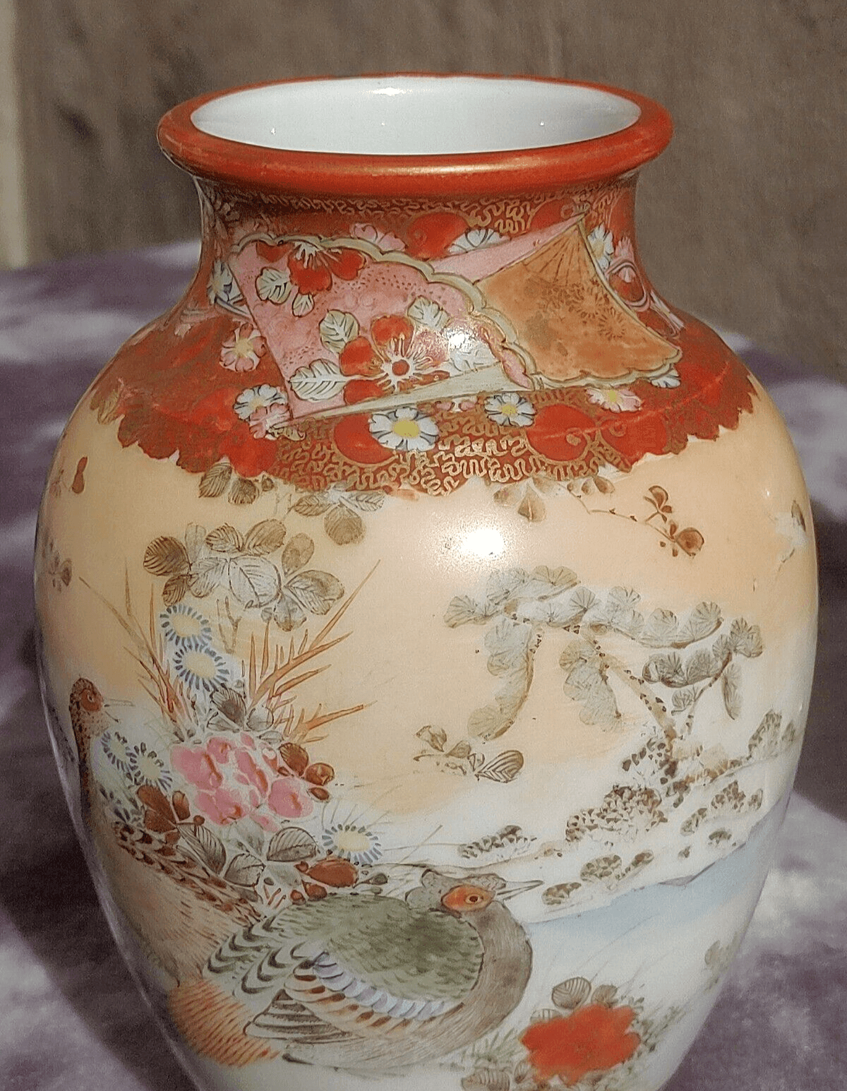 Antique Pair of Japanese Meiji Period Signed Kutani Tsukuru Quail Vases 15.5 cm - Tommy's Treasure