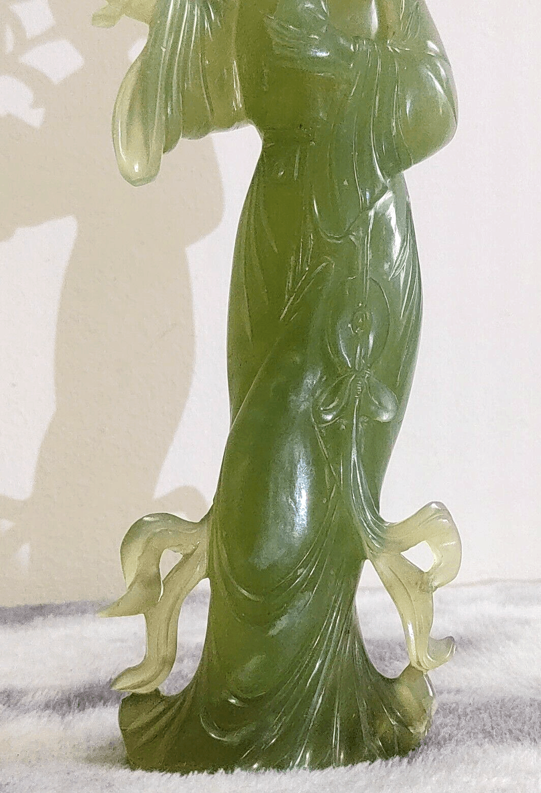 Large Antique Chinese Qing Carved Green Jade Geisha Figurine Sculpture - Tommy's Treasure