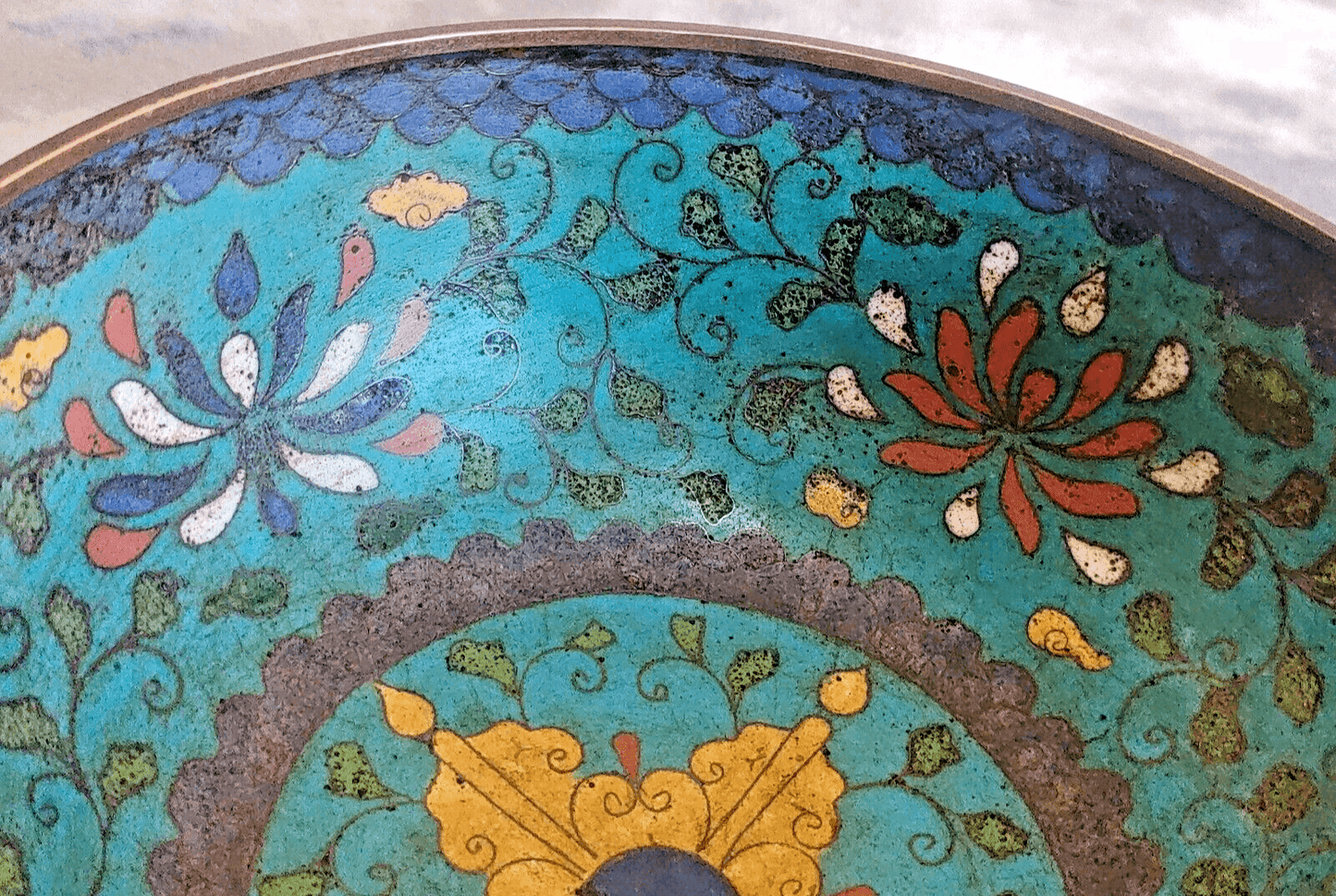 Chinese 16th / 17th Century Ming Dynasty Antique Cloisonne Enamel Bowl - 7.25" - Tommy's Treasure