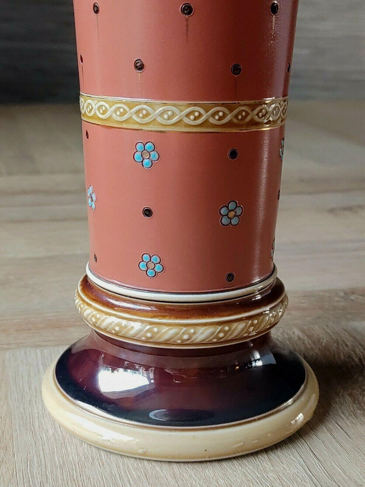 c1900 Villeroy & Boch German Mettlach Stoneware Pottery Enamel Vase 27cm - Tommy's Treasure