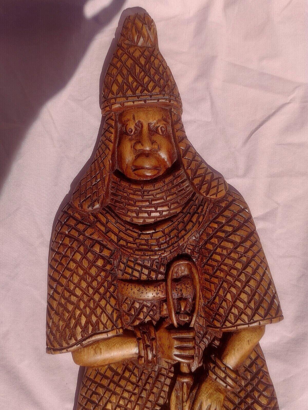 Benin Edo Warrior Figures Wood Carving Sculptures Nigerian Africa 24" - Tommy's Treasure